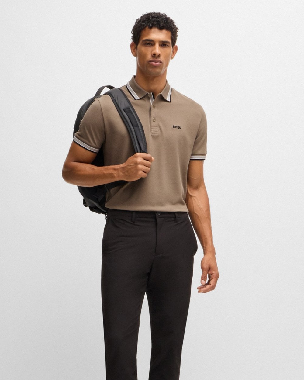 BOSS Green Paddy Mens Cotton-Piqué Polo Shirt with Contrast Logo - Light Brown 336