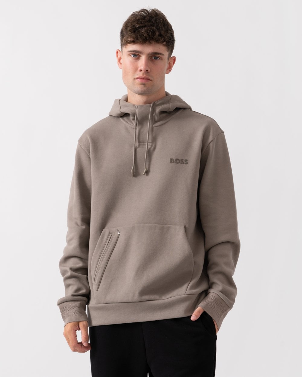 BOSS Green Soody Mirror Mens Cotton Blend Hoodie with Mirror-Effect Logo