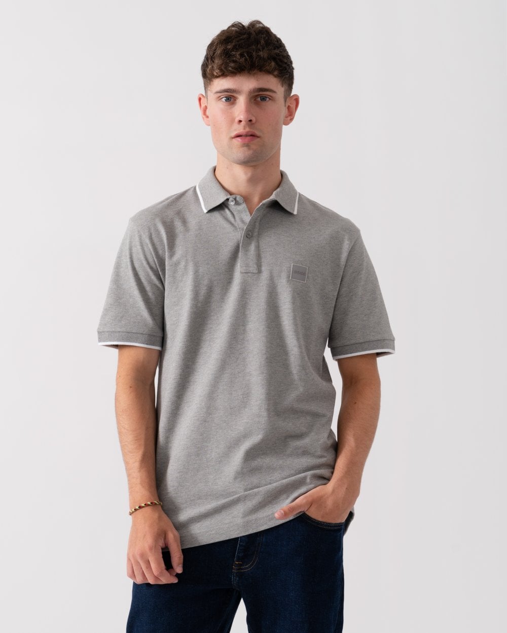 BOSS Orange Passertip Mens Short Sleeve Polo Shirt With Tipped Collar - Light/Pastel Grey 051