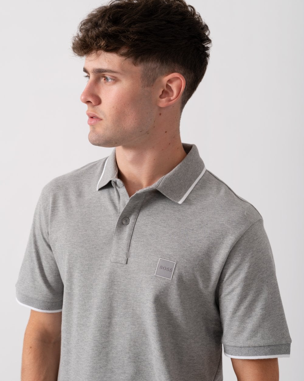 BOSS Orange Passertip Mens Short Sleeve Polo Shirt With Tipped Collar - Light/Pastel Grey 051