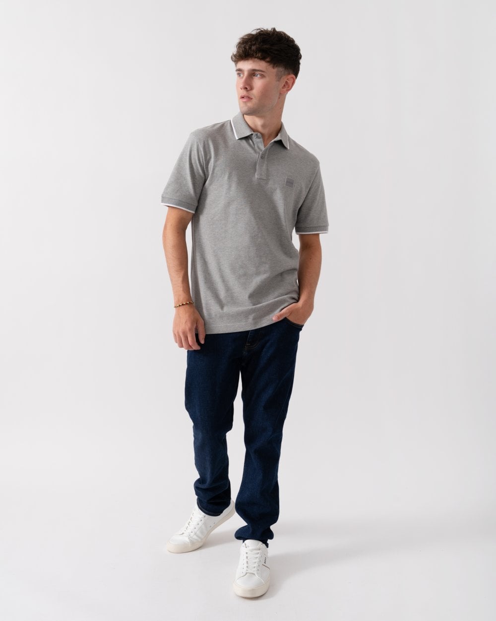 BOSS Orange Passertip Mens Short Sleeve Polo Shirt With Tipped Collar - Light/Pastel Grey 051