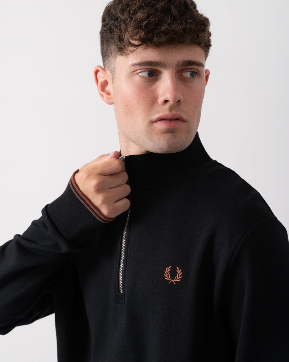 Fred Perry Mens Half Zip Sweatshirt - Black/Whisky Brown X56