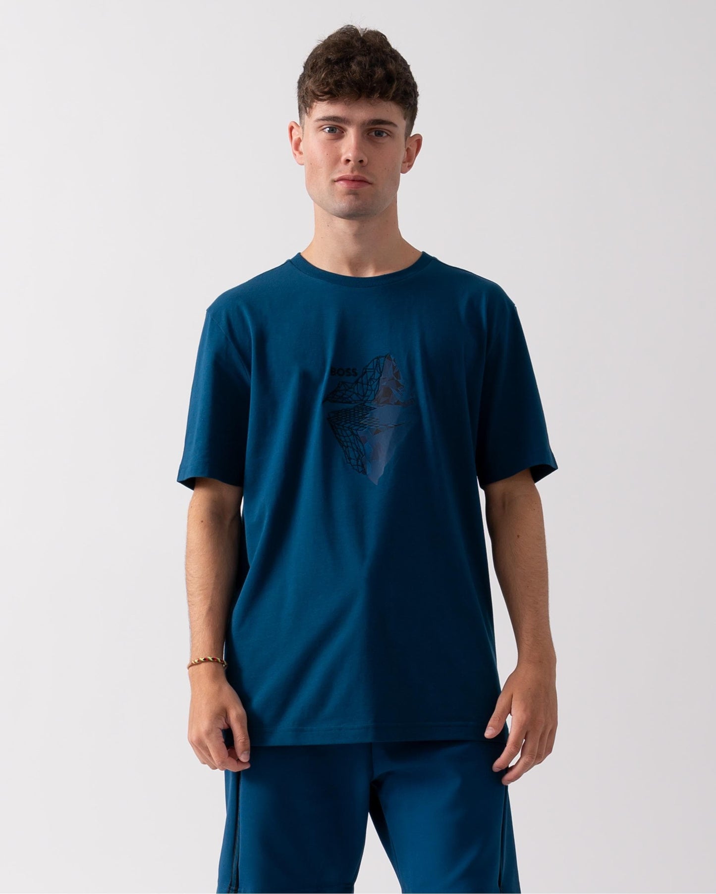 BOSS Green Tee 8 Mens Graphic Print T-Shirt - Open Blue 494