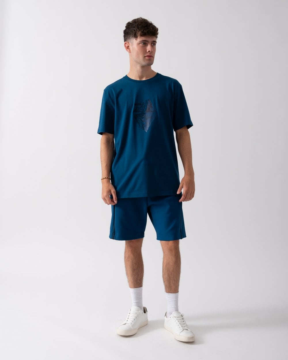 BOSS Green Tee 8 Mens Graphic Print T-Shirt - Open Blue 494