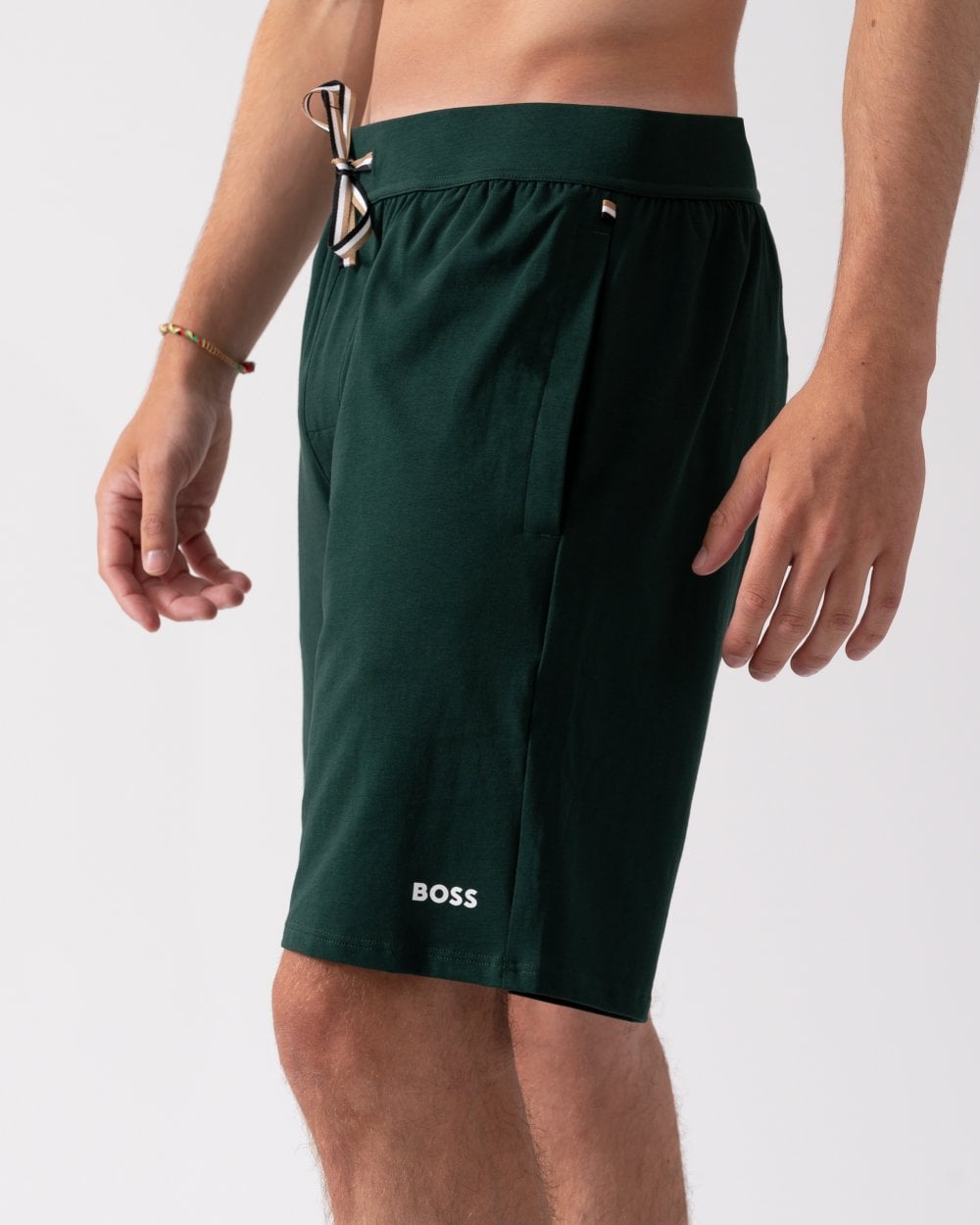 BOSS Orange Unique Mens Stretch-Cotton Pyjama Shorts with Logo Print - Open Green 385