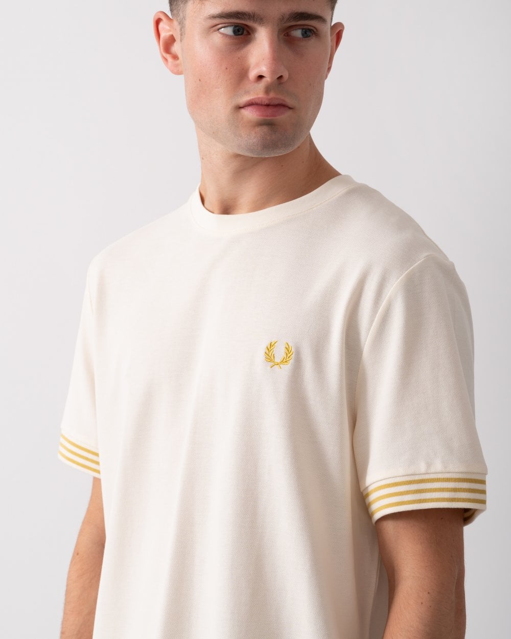 Fred Perry Mens Striped Cuff T-Shirt - Ecru/Whisky Brown R96