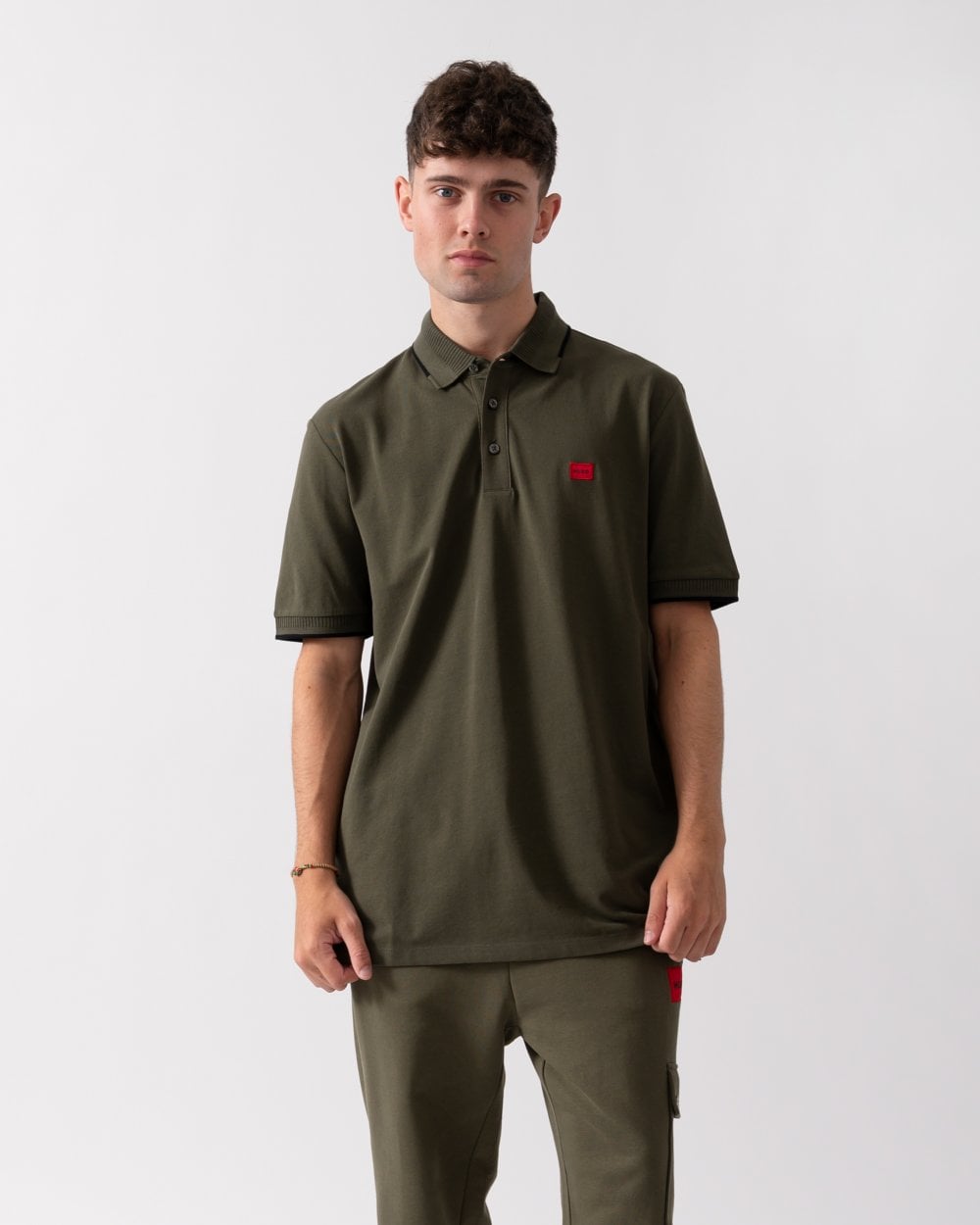 HUGO Deresino232 Mens Tipped Polo Shirt With Logo Label
