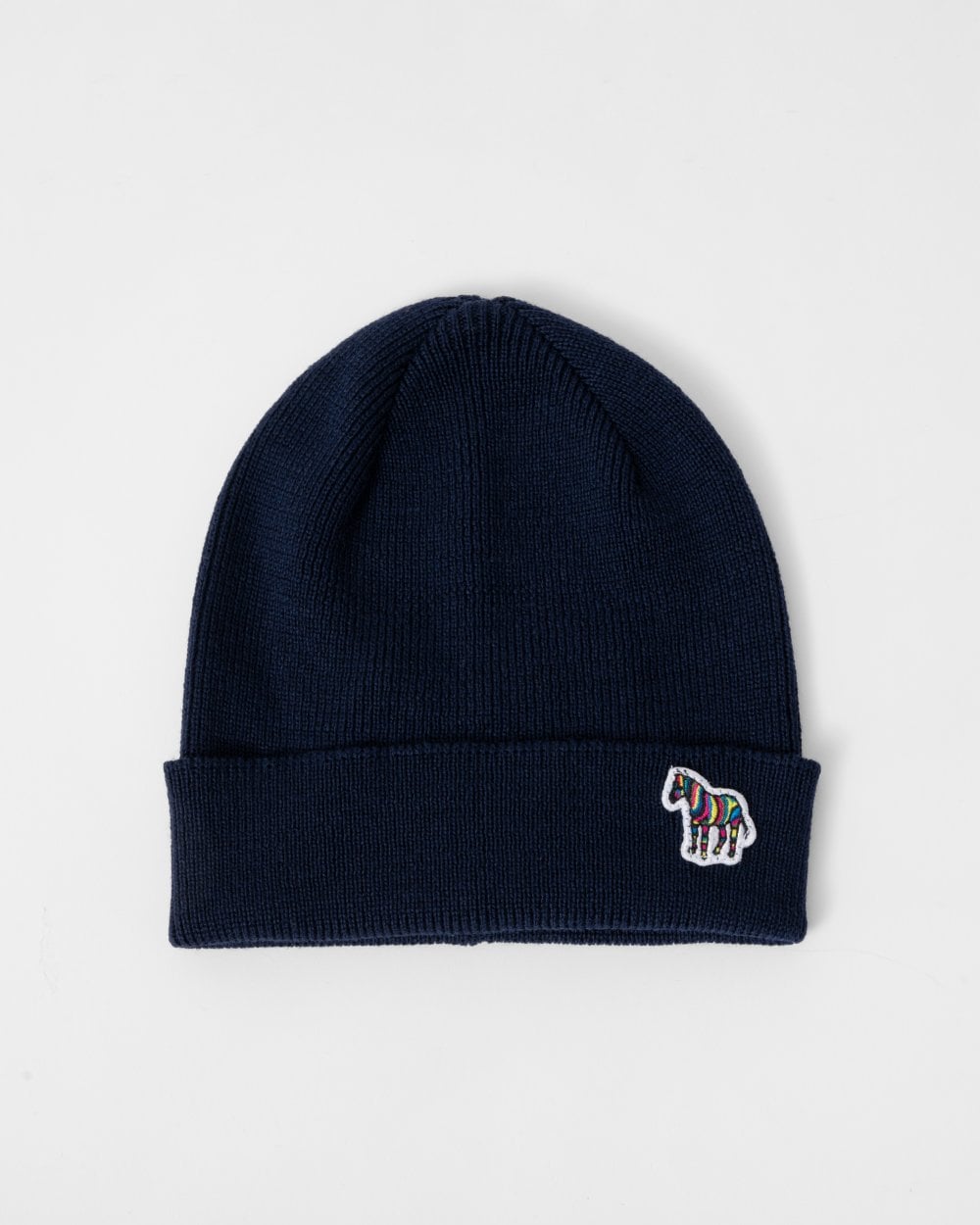 Paul Smith Mens Zebra Logo Ribbed Lambswool Beanie Hat