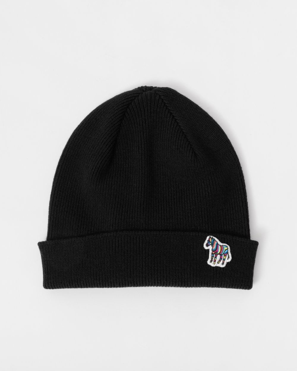 Paul Smith Mens Zebra Logo Ribbed Lambswool Beanie Hat