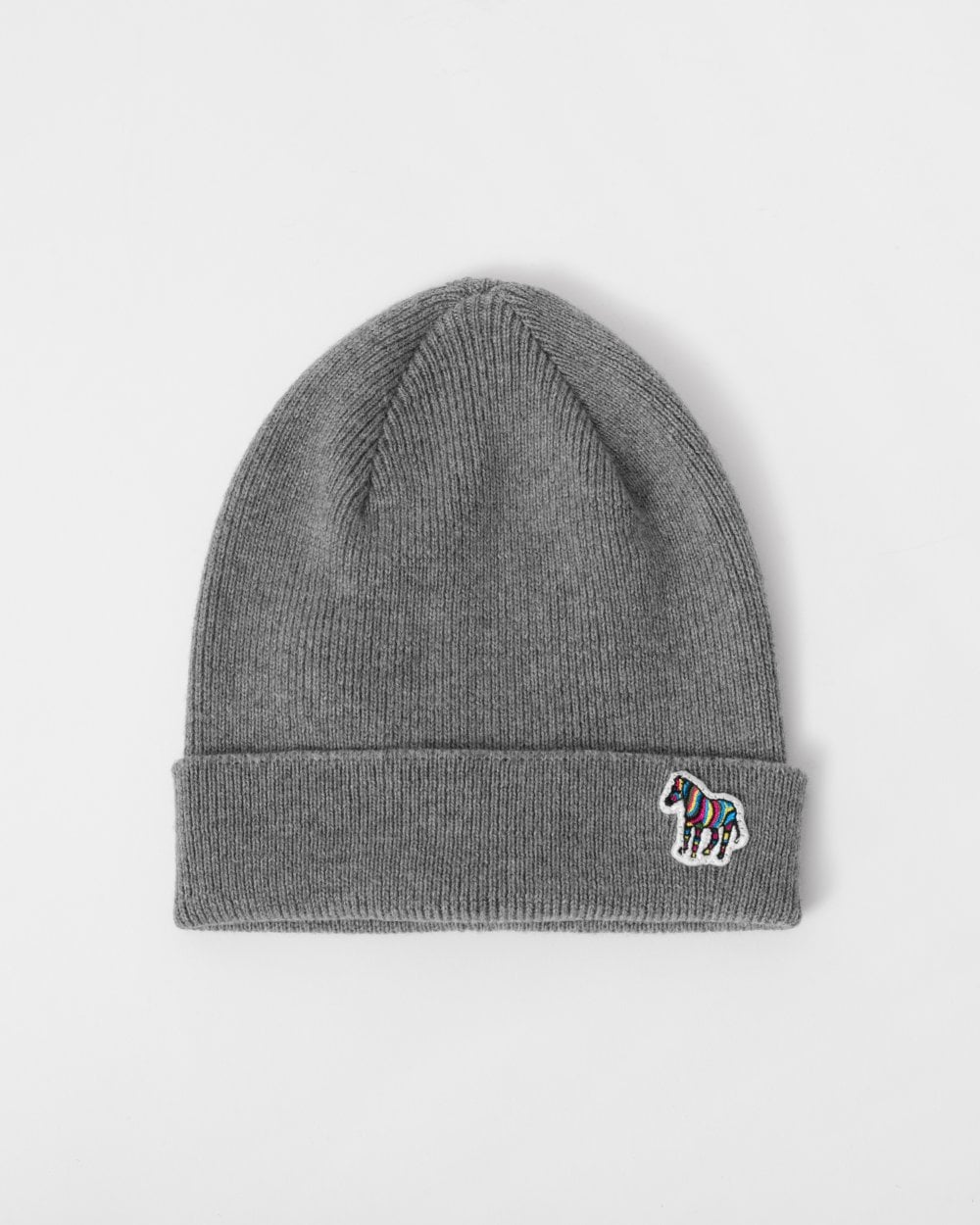 Paul Smith Mens Zebra Logo Ribbed Lambswool Beanie Hat