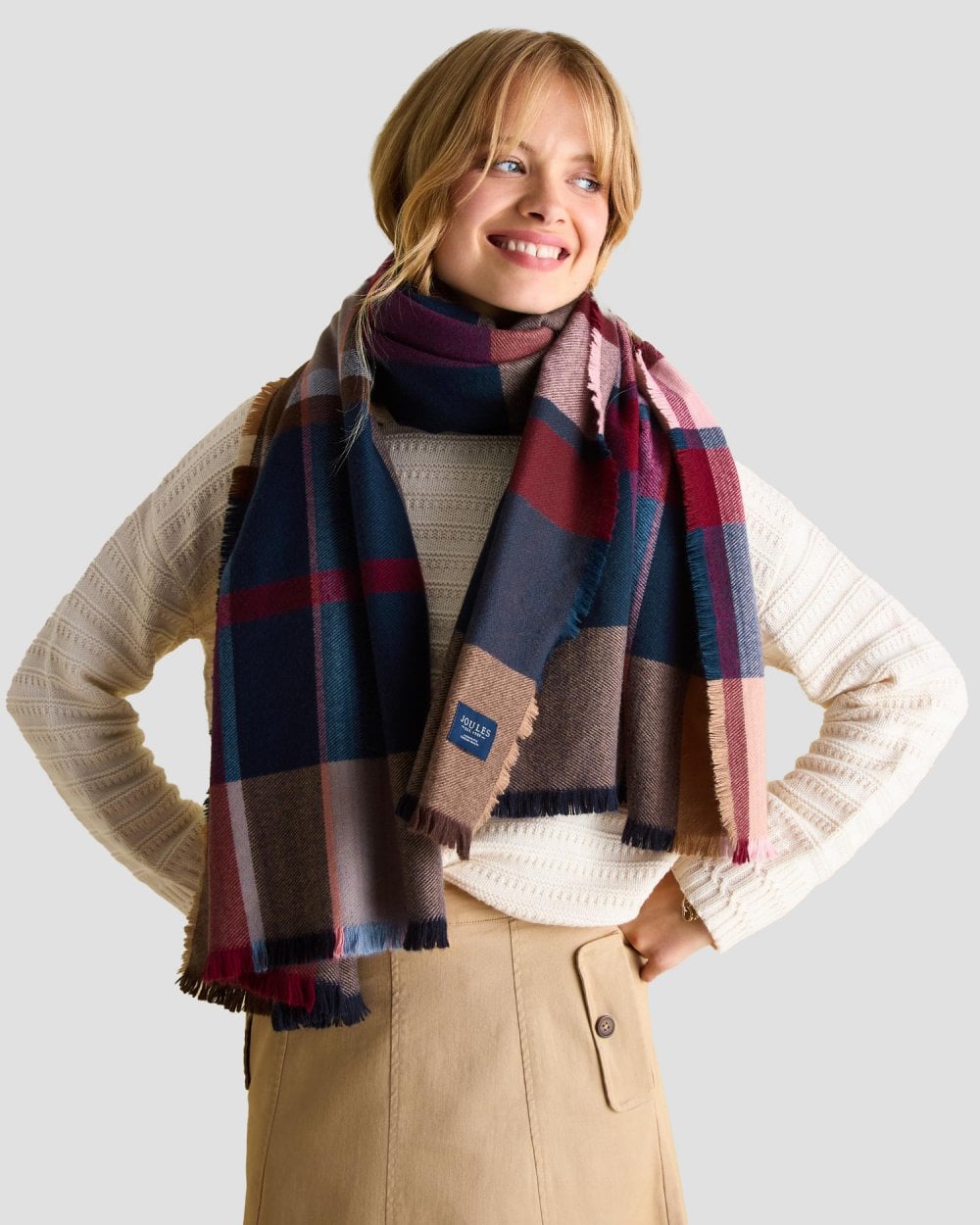 Joules Bracewell Womens Large Check Blanket Scarf 223799