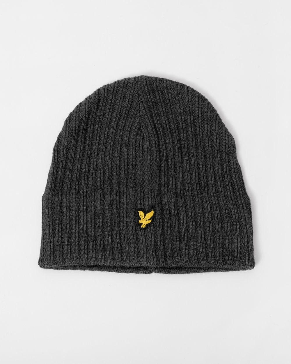 Lyle & Scott Knitted Ribbed Beanie - T28 Mid Grey Marl