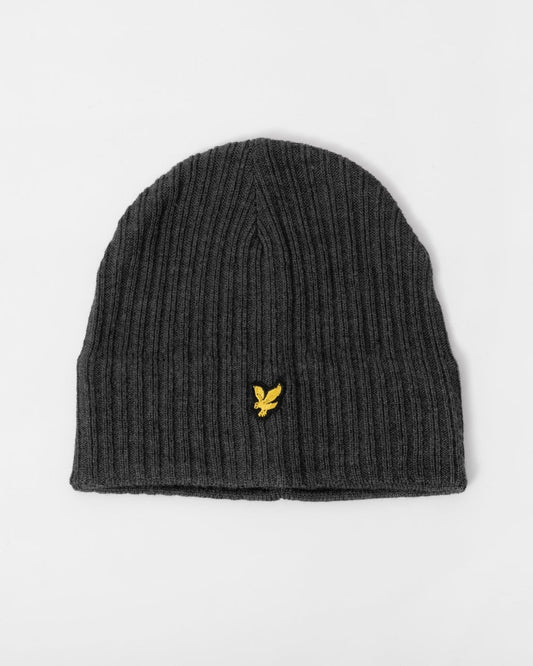 Lyle & Scott Knitted Ribbed Beanie - T28 Mid Grey Marl