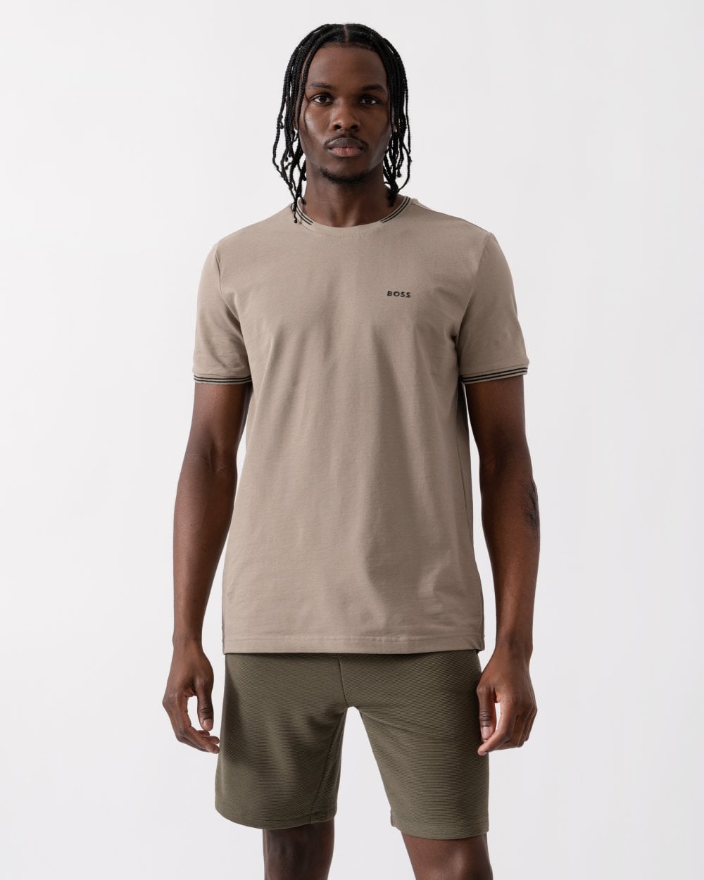 BOSS Green Taul Mens Stretch-Cotton T-Shirt with Stripes and Logo