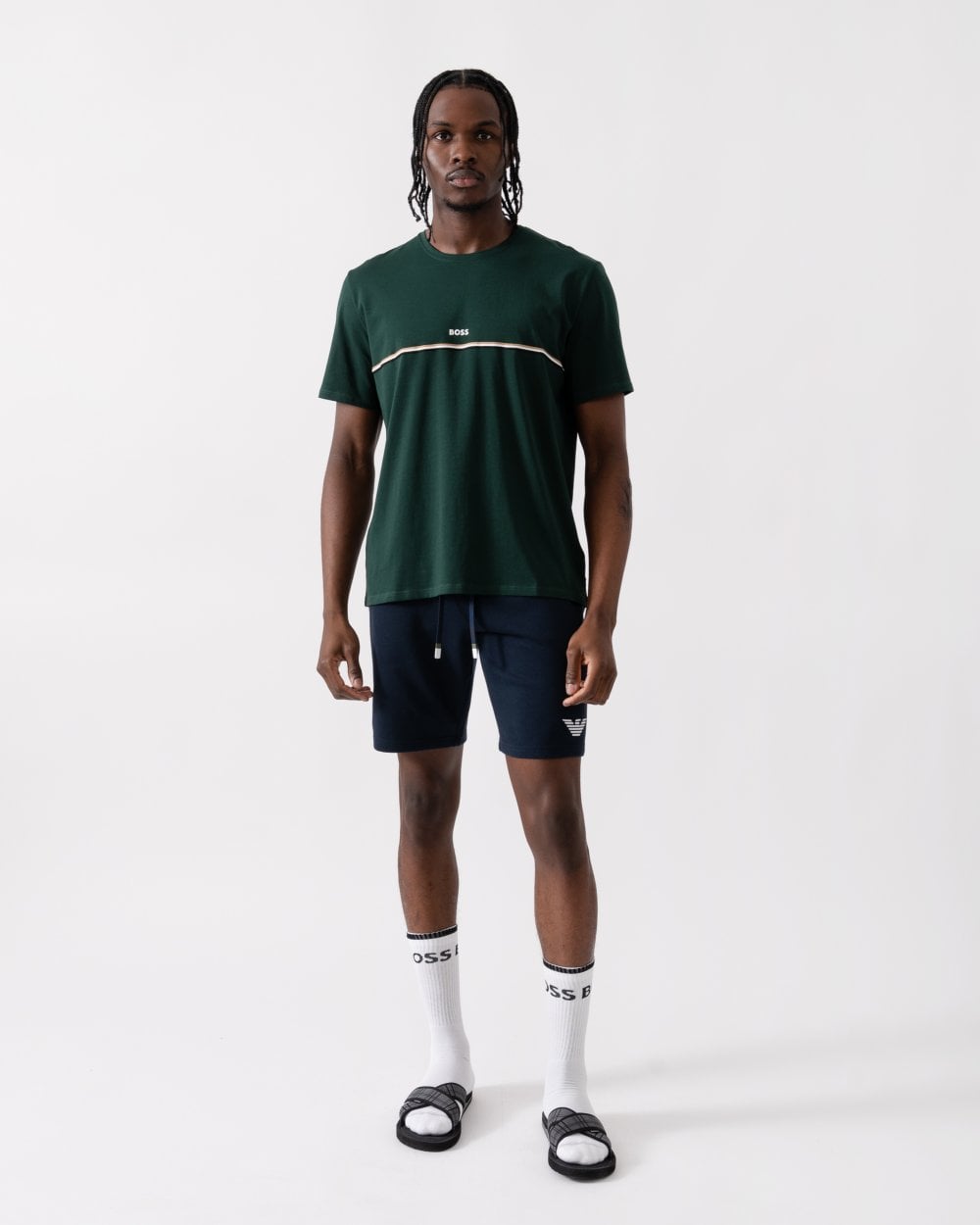 BOSS Orange Unique Mens Stretch-Cotton Pyjama T-Shirt with Logo Print - Open Green 385