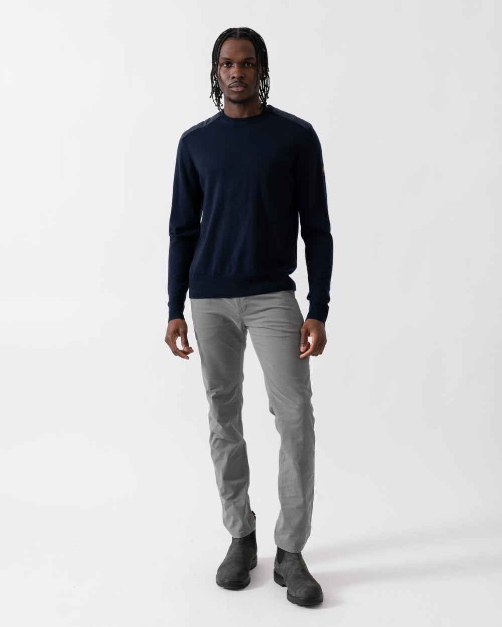 Belstaff Kerrigan Mens Merino Wool Crew Neck Jumper - Washed Navy