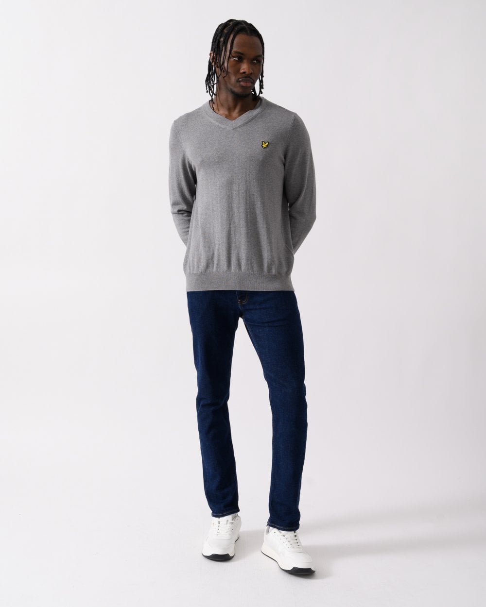 Lyle & Scott Cotton Merino Mens V-Neck Jumper - T28 Mid Grey Marl