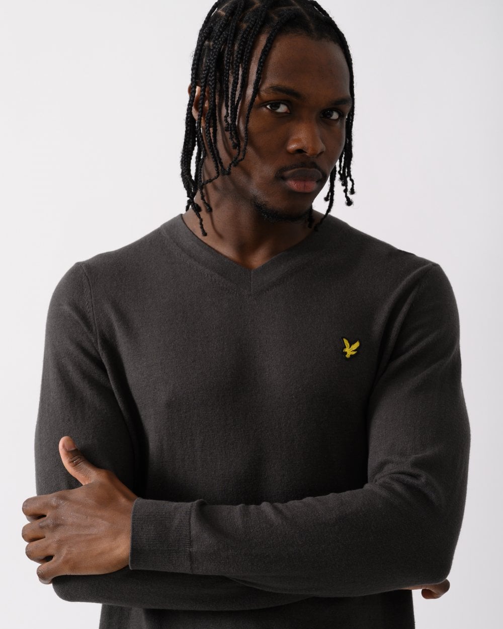 Lyle & Scott Cotton Merino Mens V-Neck Jumper - W635 Gunmetal