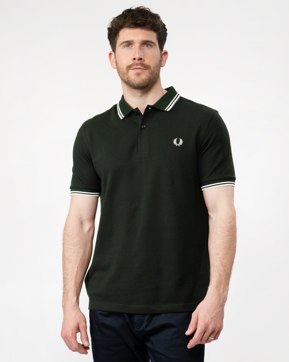 Fred Perry Mens Twin Tipped Signature Polo Shirt NOS - Night Green/White T50