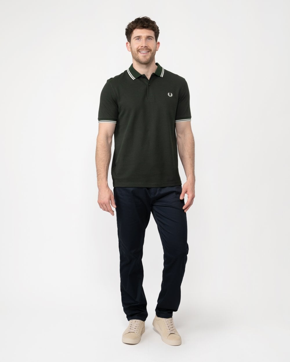 Fred Perry Mens Twin Tipped Signature Polo Shirt NOS - Night Green/White T50