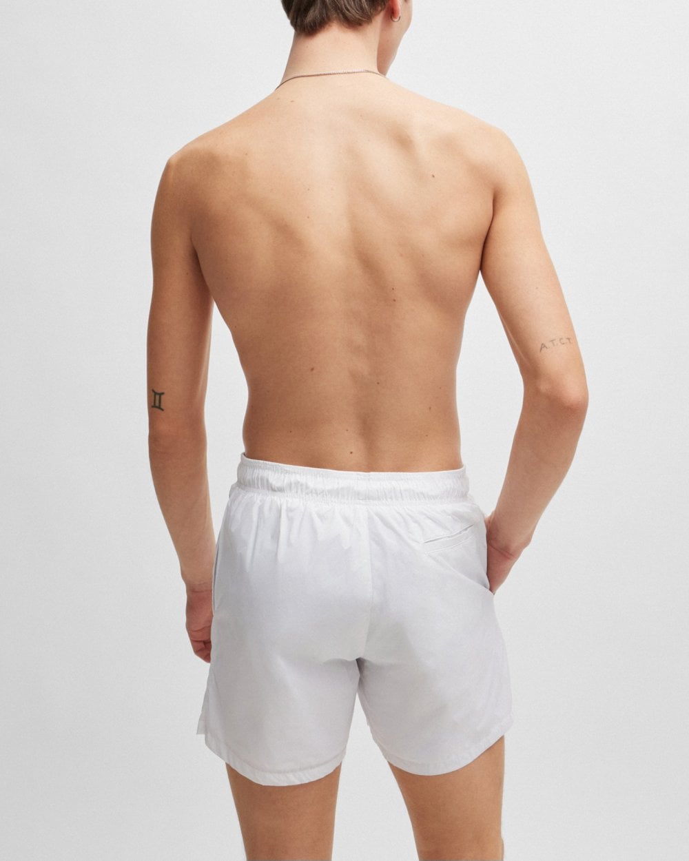 HUGO PAOL Mens Fully Lined Swim Shorts with Stacked Logo - White 100