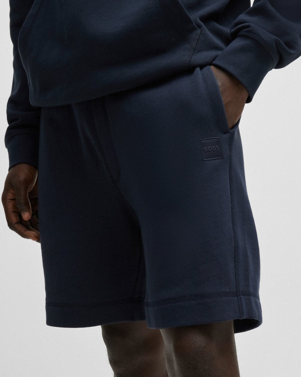 BOSS Orange Sewalk Mens Cotton-Terry Shorts With Logo Badge - Dark Blue 404