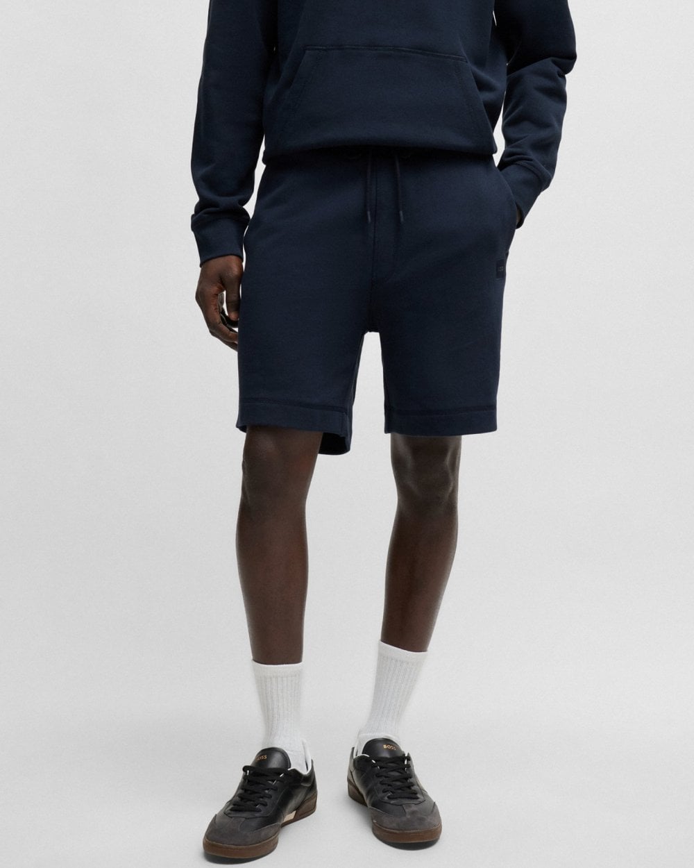 BOSS Orange Sewalk Mens Cotton-Terry Shorts With Logo Badge - Dark Blue 404