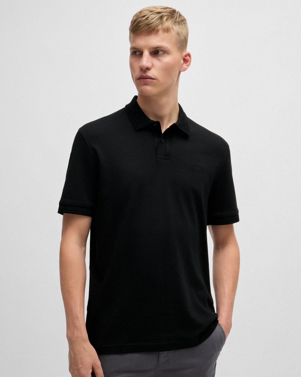 BOSS Orange Pe Interlock Mens Polo Shirt with Logo Print - Black 001