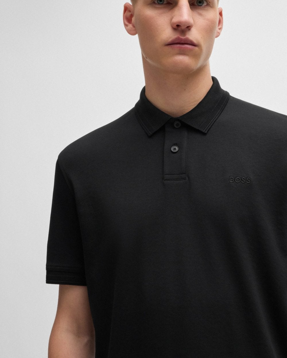 BOSS Orange Pe Interlock Mens Polo Shirt with Logo Print - Black 001