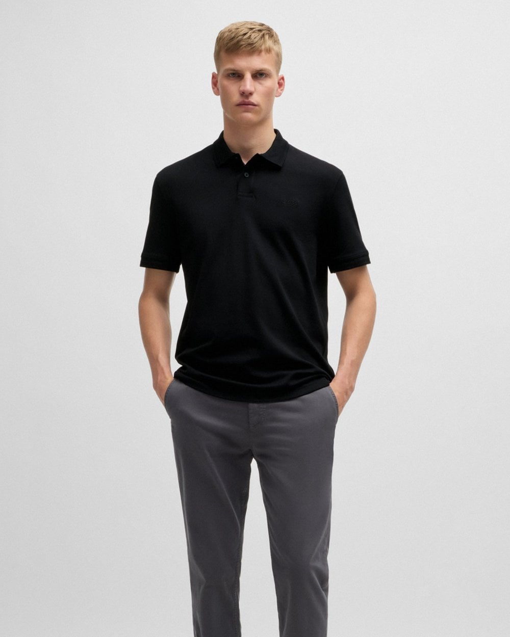 BOSS Orange Pe Interlock Mens Polo Shirt with Logo Print - Black 001