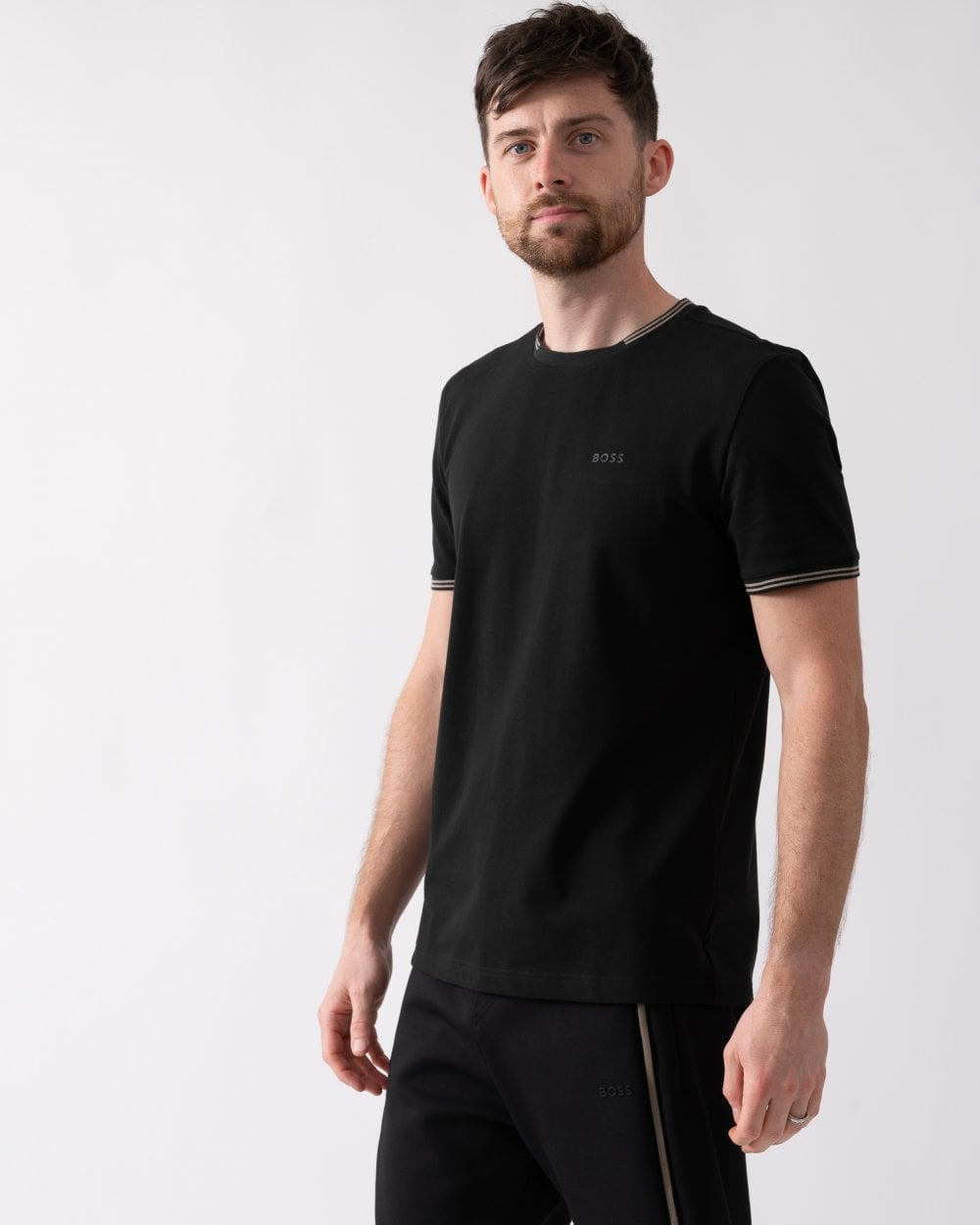 BOSS Green Taul Mens Stretch-Cotton T-Shirt with Stripes and Logo