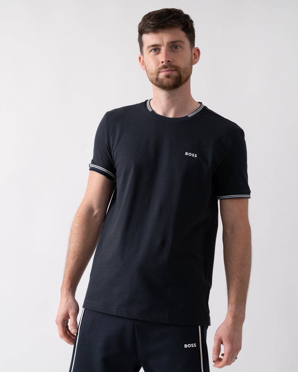BOSS Green Taul Mens Stretch-Cotton T-Shirt with Stripes and Logo