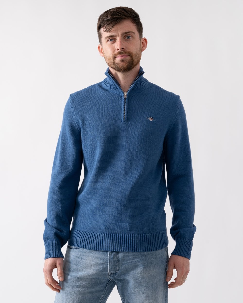 GANT Mens Casual Cotton Half Zip Jumper - 442 Vintage Blue