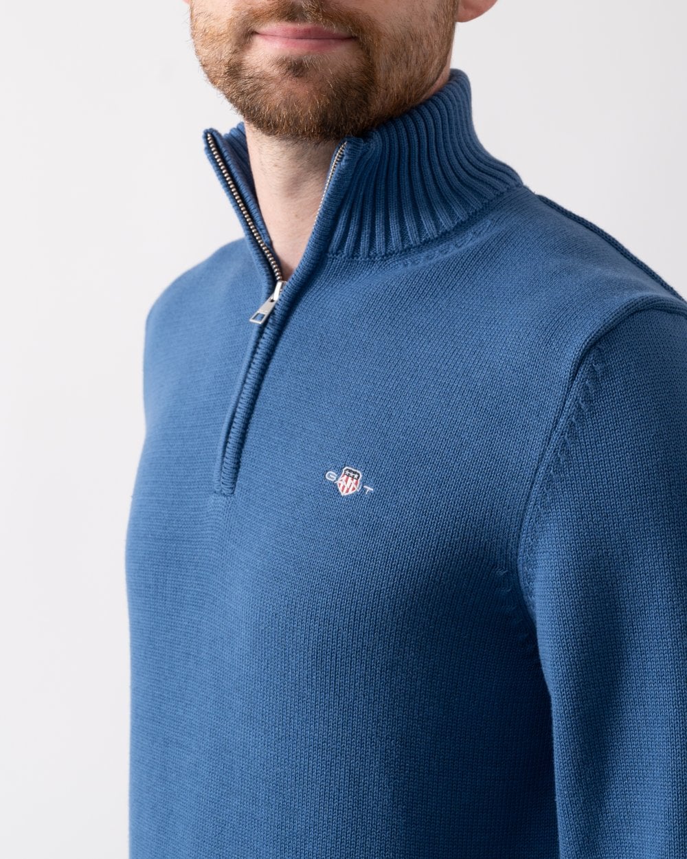 GANT Mens Casual Cotton Half Zip Jumper - 442 Vintage Blue