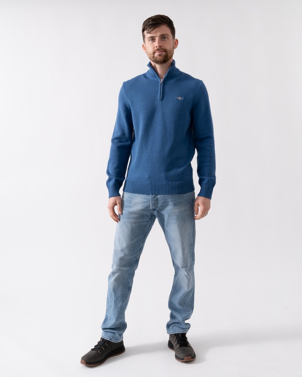 GANT Mens Casual Cotton Half Zip Jumper - 442 Vintage Blue