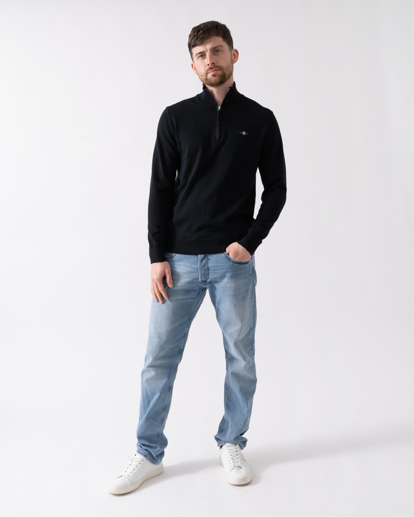 GANT Mens Classic Cotton Half Zip Jumper - 5 Black