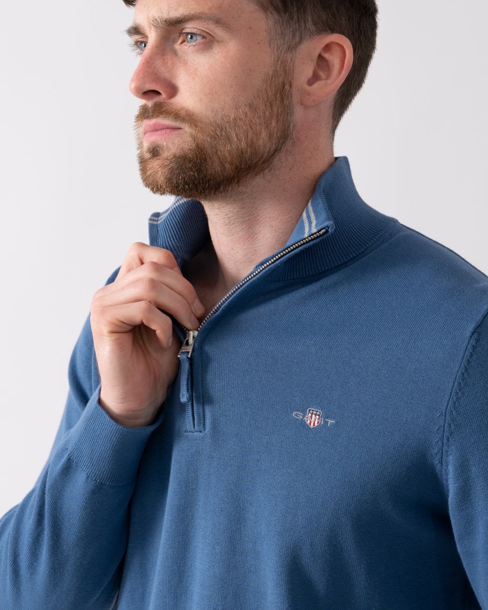 GANT Mens Classic Cotton Half Zip Jumper - 442 Vintage Blue
