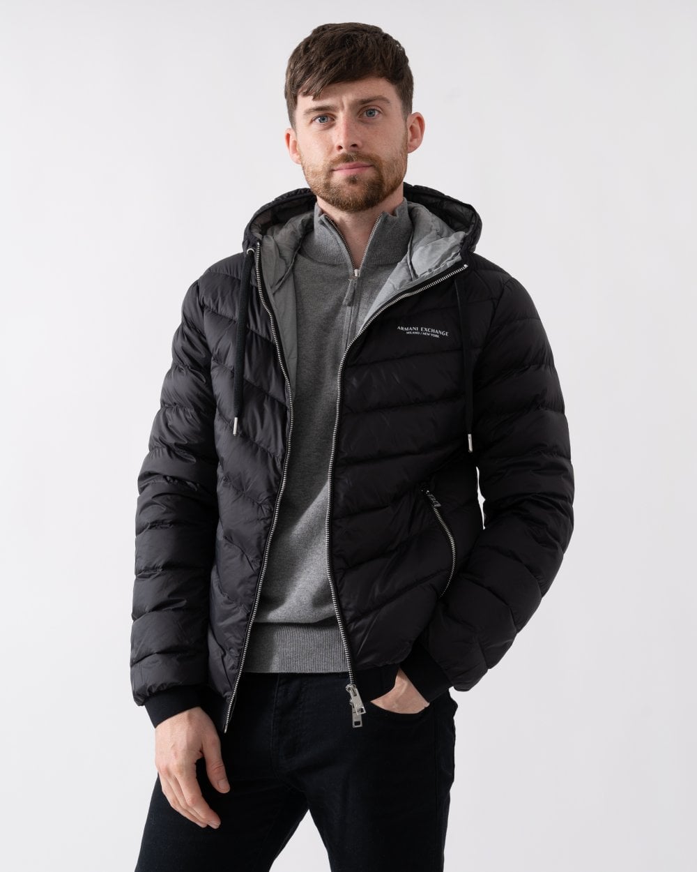 Armani Exchange Milano/New York Logo Mens Hooded Down Jacket