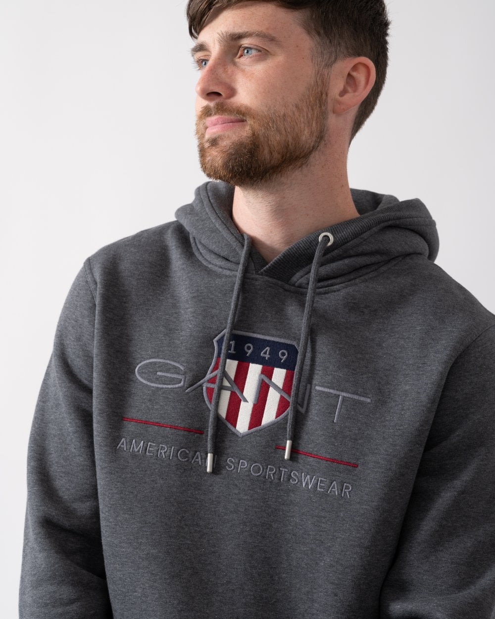 GANT Mens Regular FIt Archive Shield Pullover Hoodie - 95 Anthracite Melange