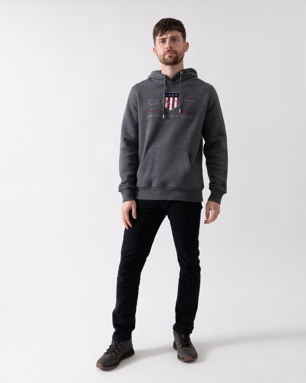 GANT Mens Regular FIt Archive Shield Pullover Hoodie - 95 Anthracite Melange