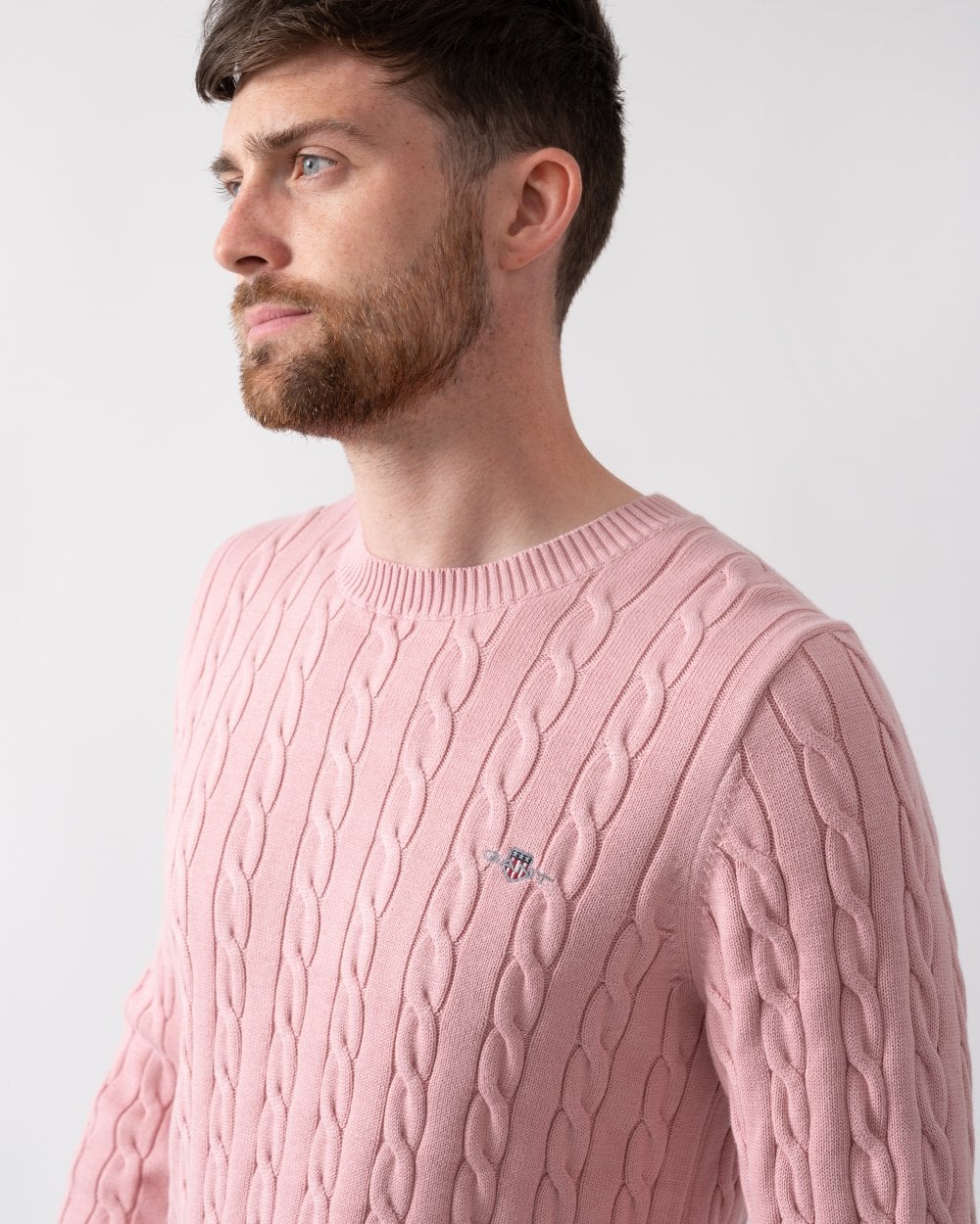 GANT Mens Cotton Cable Knit Crew Neck Jumper - 674 Dusty Pink