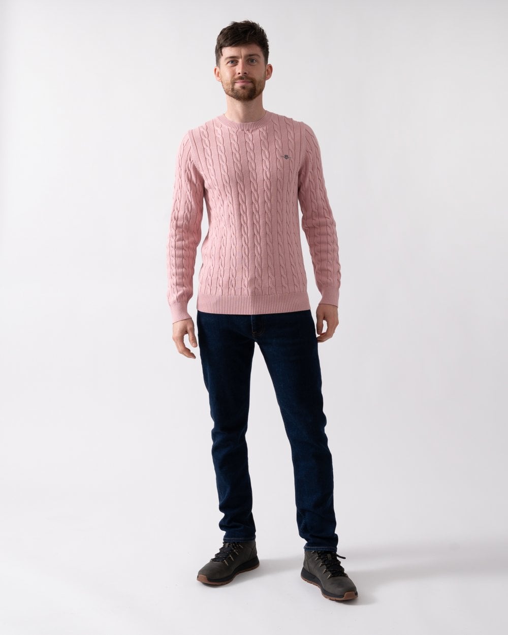 GANT Mens Cotton Cable Knit Crew Neck Jumper - 674 Dusty Pink