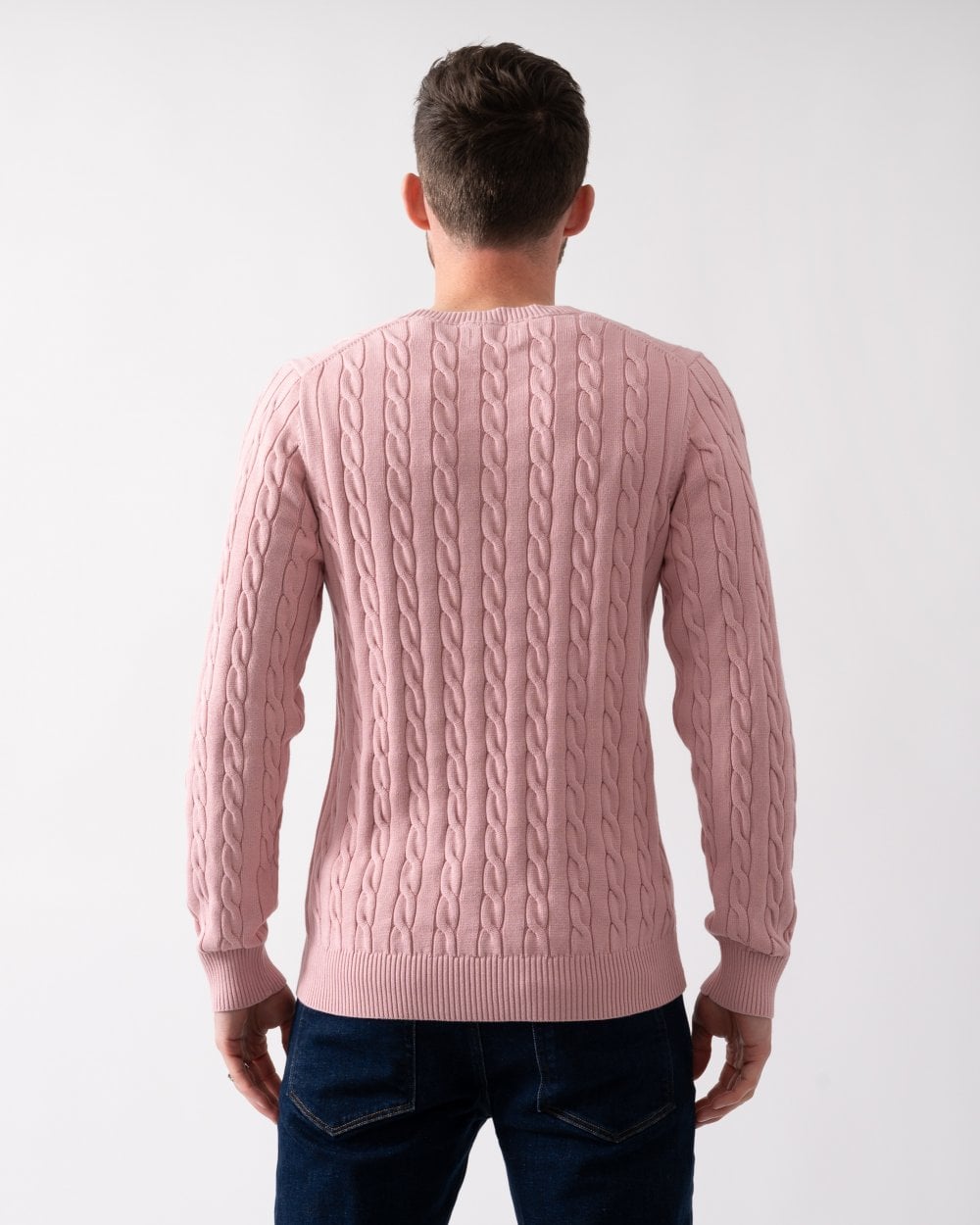 GANT Mens Cotton Cable Knit Crew Neck Jumper - 674 Dusty Pink