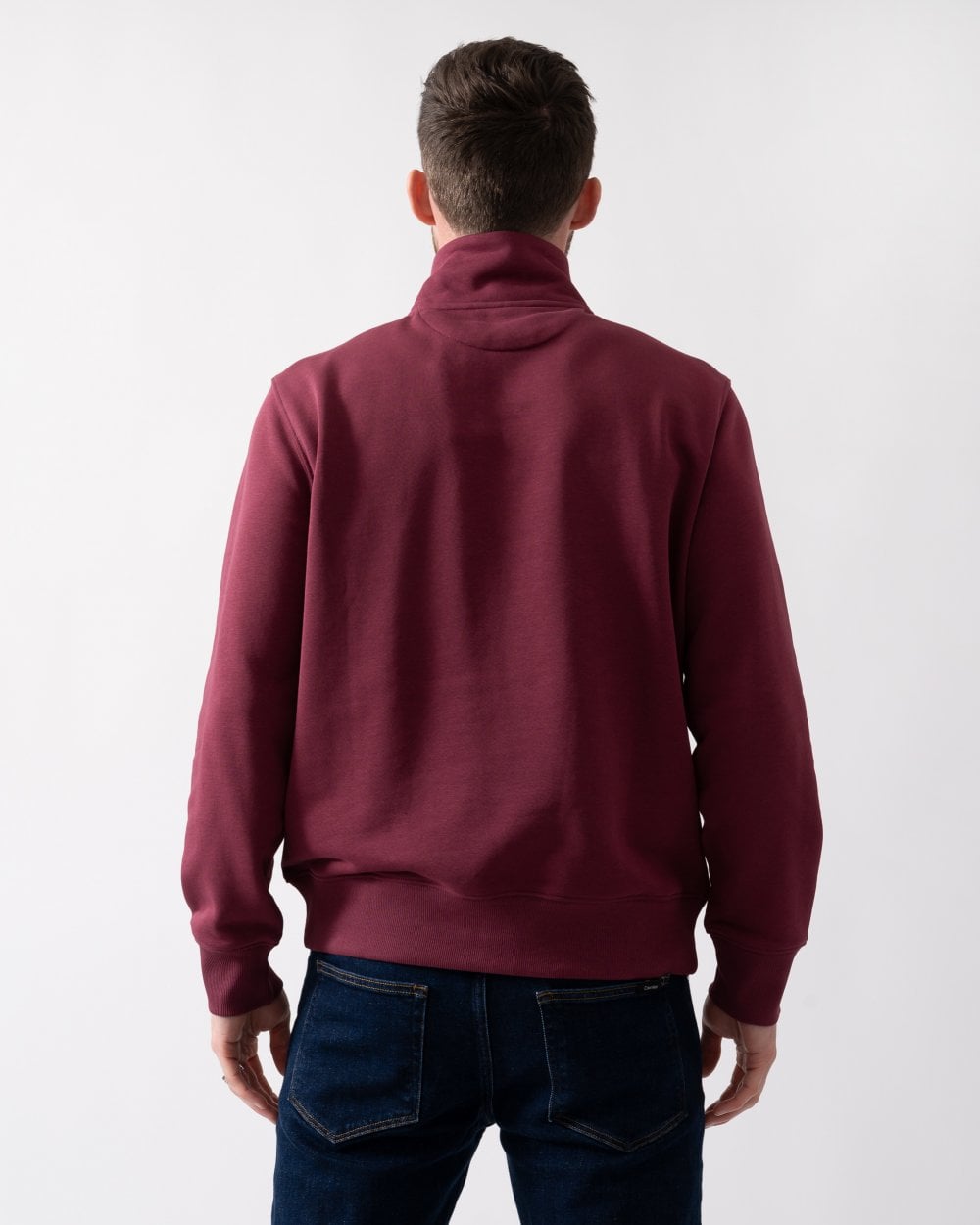 GANT Mens Regular Fit Shield Logo Half Zip Sweatshirt - 638 Wine Red