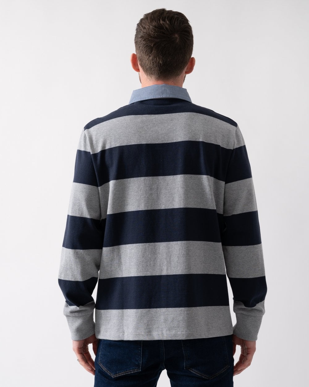 GANT Mens Regular Fit Chambray Stripe Heavy Rugger - 93 Grey Melange