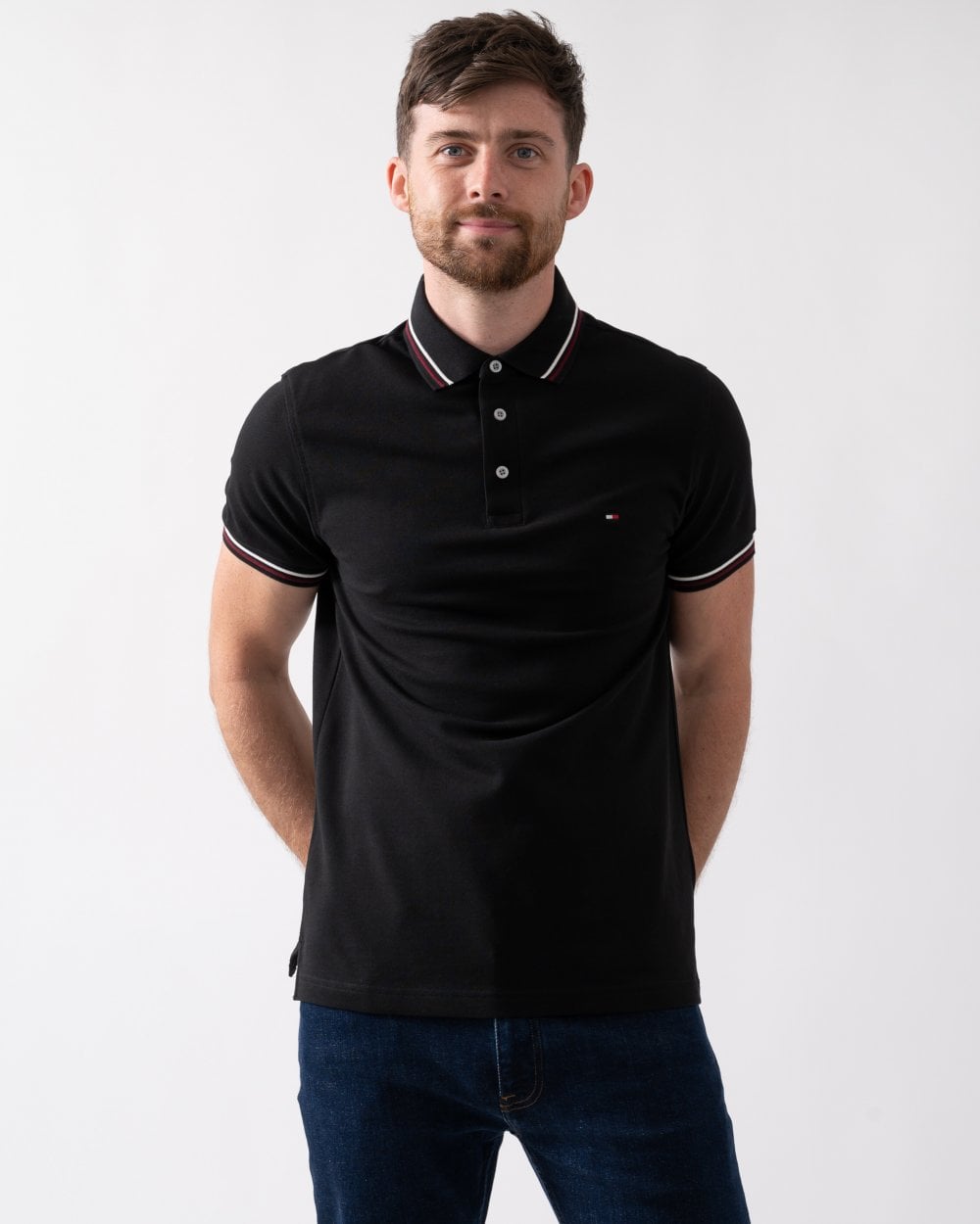 Tommy Hilfiger Tipped Mens Slim Fit Polo - Black