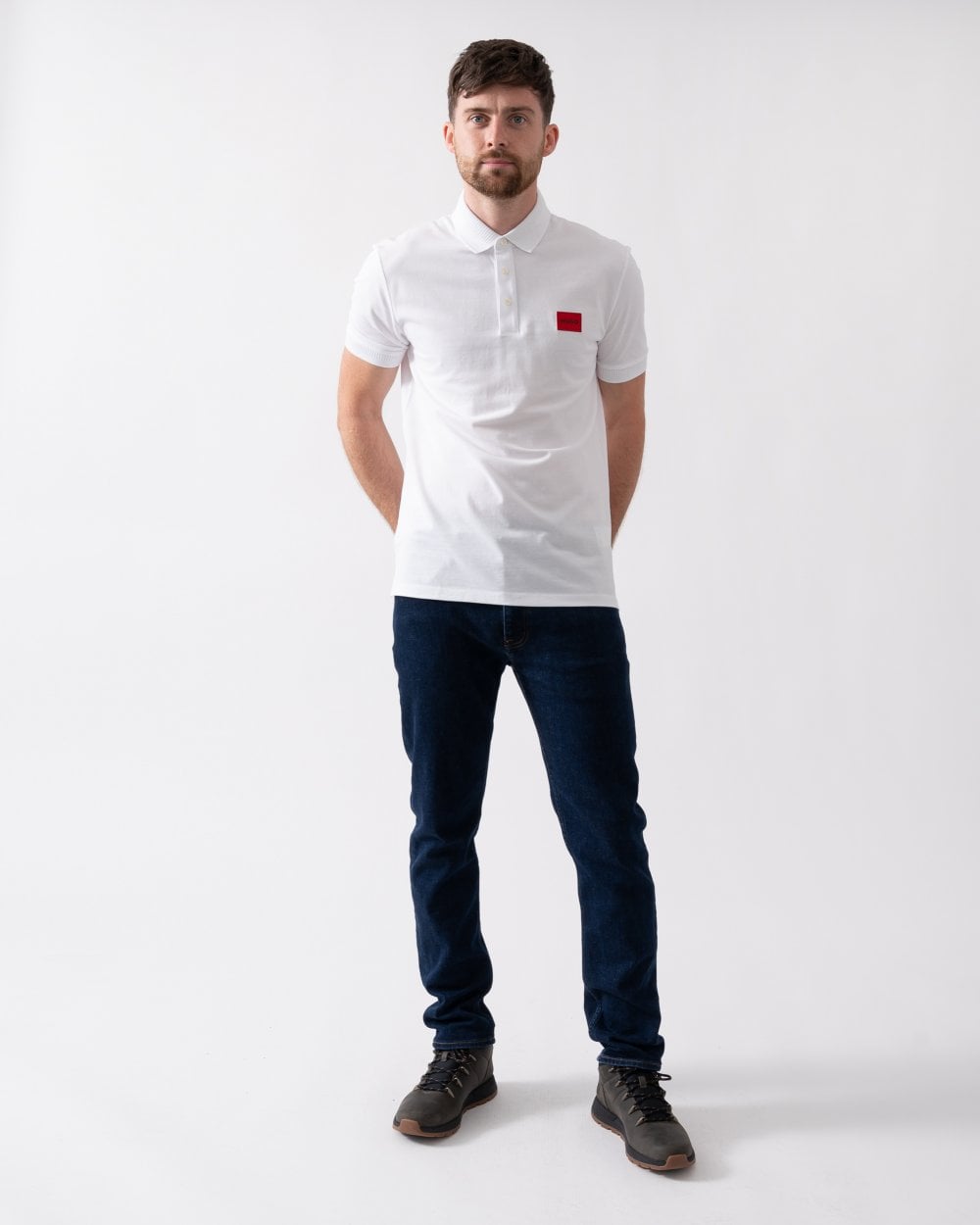 HUGO Dereso222 Mens Cotton Piqué Slim-Fit Polo Shirt with Logo Label NOS - White 100