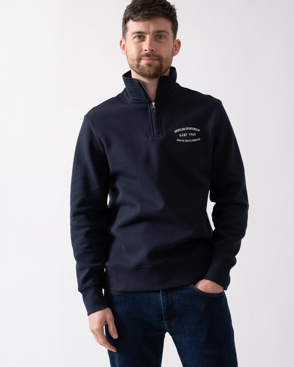 GANT Mens Small Graphic Sweat Half Zip - 433 Evening Blue
