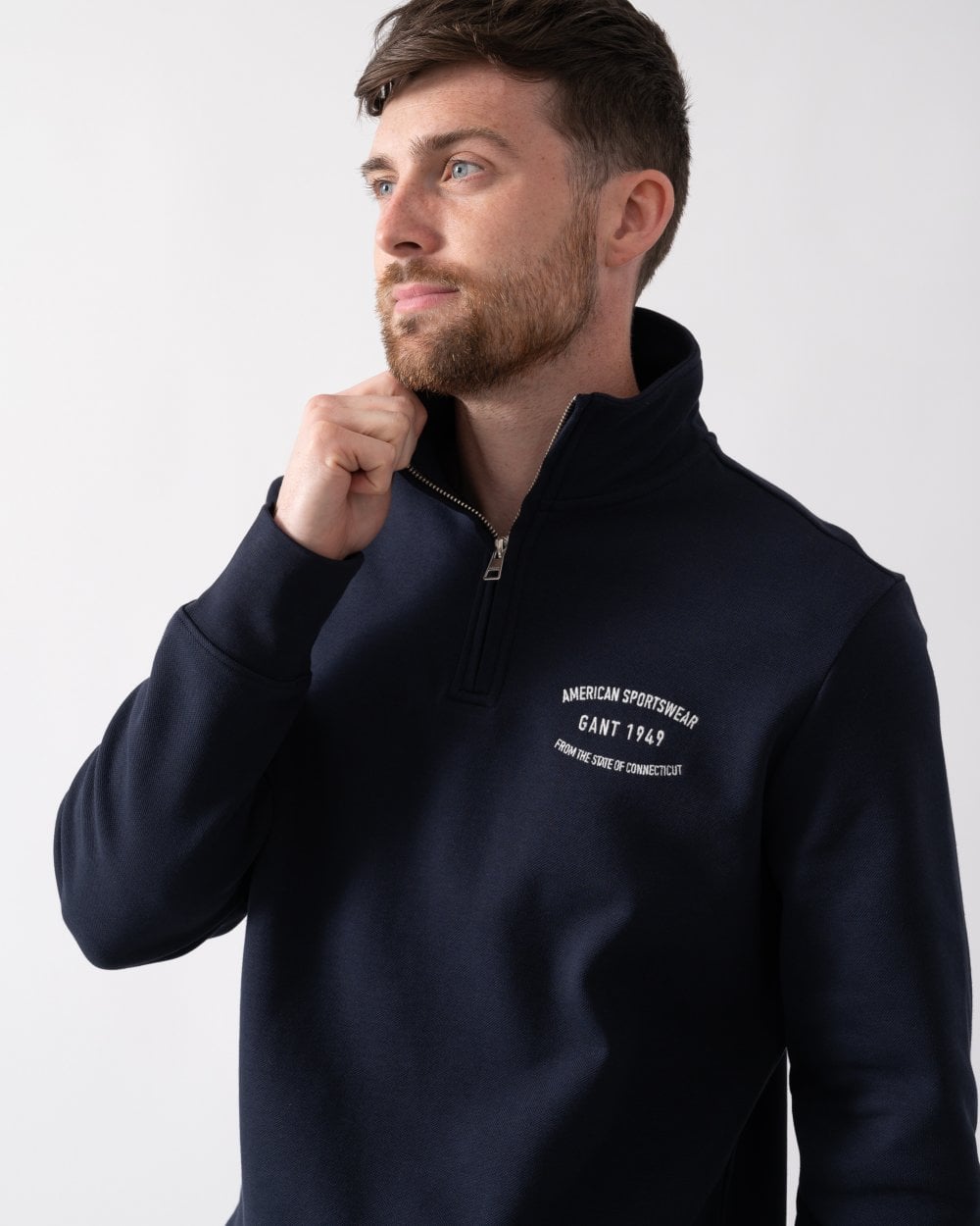 GANT Mens Small Graphic Sweat Half Zip - 433 Evening Blue