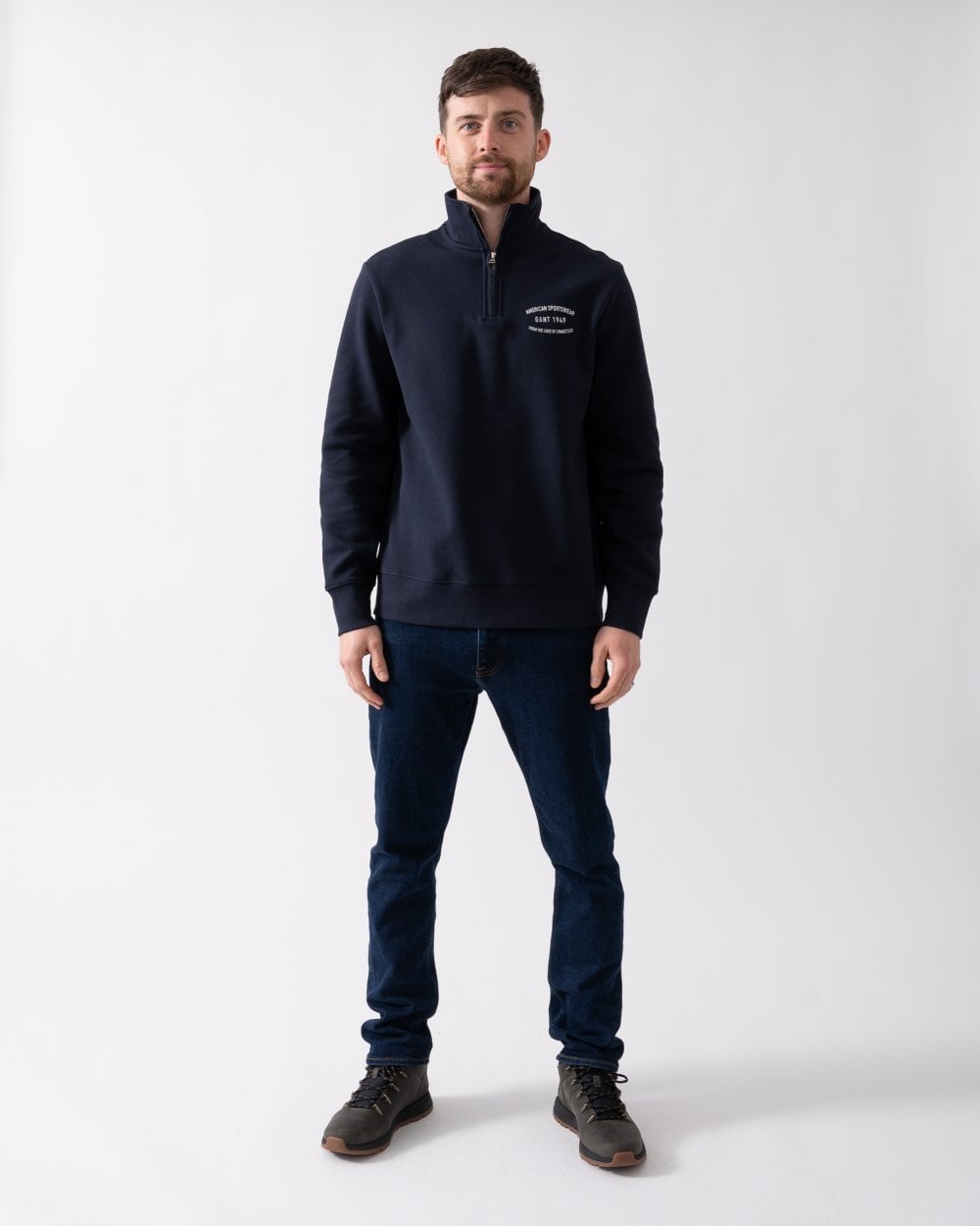 GANT Mens Small Graphic Sweat Half Zip - 433 Evening Blue